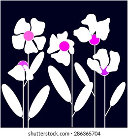 Abstract vector. Poppies. White on blue. Backgrounds & textures shop.