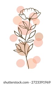Arte Abstractas de la línea de la flor de la amapola del Vector con el fondo del círculo. Diseño para el arte de la pared, tarjetas de felicitación, carteles, cubierta, paquete y textil.