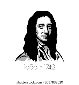 Abstract vector portrait of an English astronomer, physicist, mathematician and meteorologist.  The face of a scientist on a white background. The anniversary of Edmond Halley. Vector illustration.