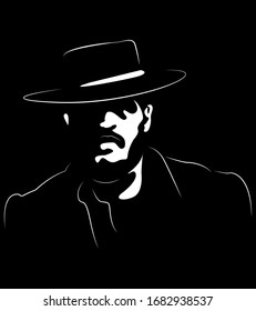 Abstract vector portrait of a person. Black background. Easy editable layered vector illustration.