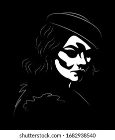 Abstract vector portrait of a person. Black background. Easy editable layered vector illustration.