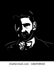 Retrato vector abstracto de una persona. Fondo negro. Ilustración vectorial en capas fácil de editar.