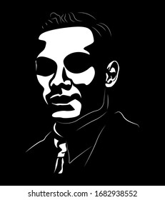 Retrato vector abstracto de una persona. Fondo negro. Ilustración vectorial en capas fácil de editar.