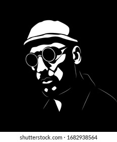 Abstract vector portrait of a person. Black background. Easy editable layered vector illustration.