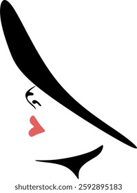 Abstract vector portrait of a woman in a hat. Hand drawn without artificial intelligence
