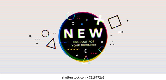 Abstract vector poster with 3d anaglyph and holographic effect elements. 80s party retro placard style.