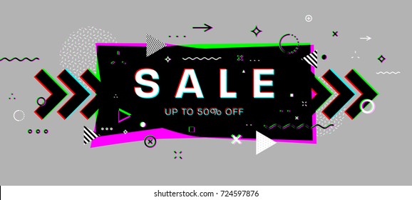 Abstract Vector Poster With 3d Anaglyph And Holographic Effect Elements. 80s Party Retro Placard Style.