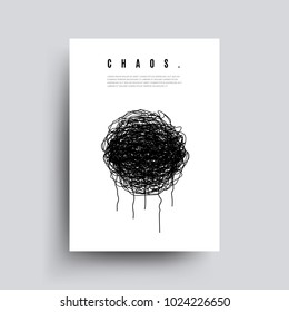 Abstract vector poster with black chaotic lines. Minimalist hand drawn placard
