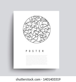 Abstract vector poster with black chaotic lines. Minimalist hand drawn placard - Vector