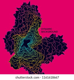 Abstract vector poster with chaotic shapes, lines and bright dots in a modern style on the background