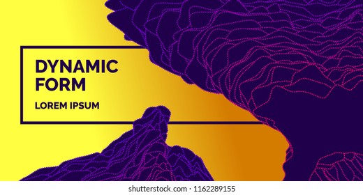 Abstract vector poster with chaotic shapes, lines and bright dots in a modern style on the background