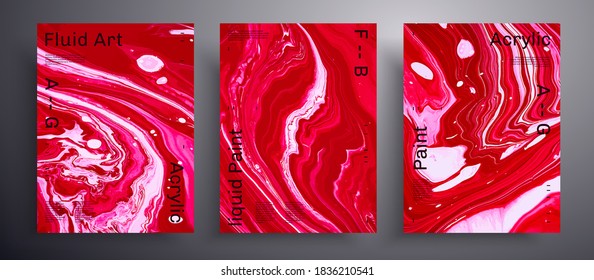 Abstract vector poster, collection of modern fluid art covers. Artistic background that applicable for design cover, invitation, flyer and etc. Pink, red and white unusual creative surface template.