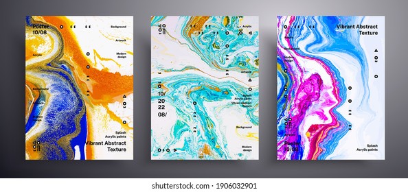 Abstract vector poster, collection of modern fluid art covers. Trendy background that applicable for design cover, invitation, presentation and etc. Yellow, blue and pink creative iridescent artwork.