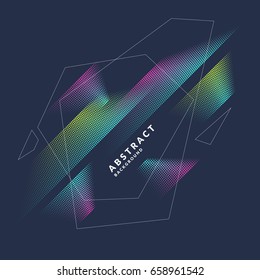 Abstract vector poster geometric objects, lines and bright points in a minimalist style on a dark background