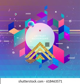 Abstract vector poster with geometric ornaments and memphis elements.