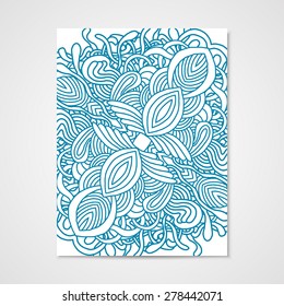 Abstract vector poster with hand drawn  ornament in blue colors