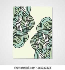 Abstract vector poster with hand drawn ornament in green colors.