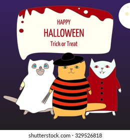 Abstract vector poster "Happy Halloween" with cute cats - poster or postcard for cat cafe