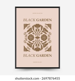 Cartel de Vector Abstractas con composición floral reflejada en diseño cuadrado ornamental