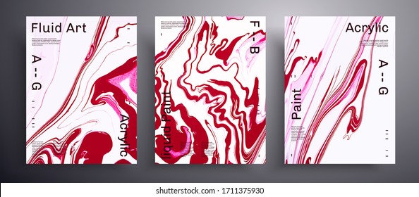 Abstract vector poster, pack of modern design fluid art covers. Trendy background that applicable for design cover, poster, brochure and etc. Pink, red and white unusual creative surface template