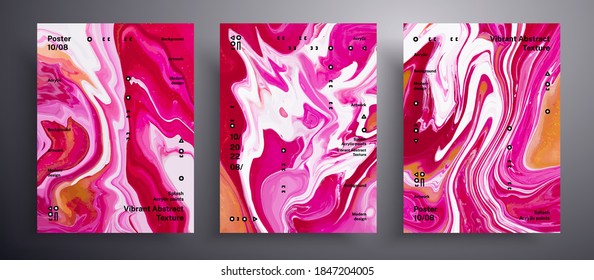 Abstract vector poster, pack of modern design fluid art covers. Trendy background that applicable for design cover, invitation, presentation and etc. Red, golden and white creative iridescent artwork.