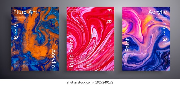 Abstract vector poster, pack of modern design fluid art covers. Artistic background that applicable for design cover, poster, brochure and etc. Blue, red and orange universal trendy painting backdrop.
