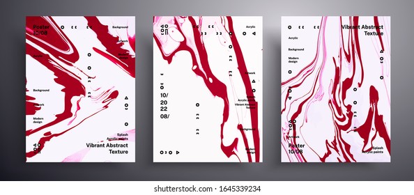 Abstract vector poster, set of modern design fluid art covers. Beautiful background that applicable for design cover, invitation, presentation and etc. Pink, ruby and white creative artwork