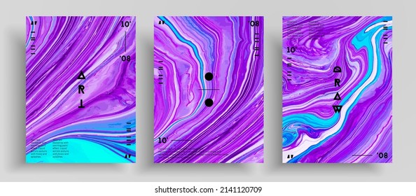 Abstract vector poster, set of modern design fluid art covers. Trendy background that can be used for design cover, invitation, presentation and etc. Colorful creative iridescent artwork.