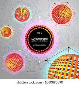 Abstract vector poster with spheres from lines, geometric elements futuristic banner vector illustration
