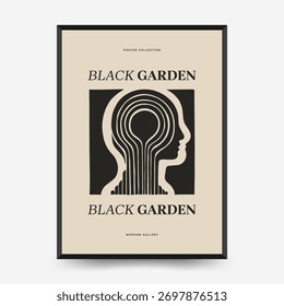 Abstract vector poster with stylized human profile and concentric line composition