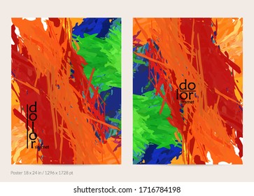 Plantilla de afiche de vector abstracto con formas de capa de plumas coloridas. Fondo dimensional luminoso multicolor. Imitación de pintura digital de color de agua de pincel. Tarjeta artística de garabatos arco iris.