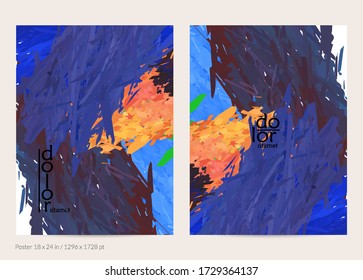 Abstract vector poster template with colorful feather layered shapes. Bright multicolored dimensional background. Brush stroke watercolor digital paint imitation. Rainbow scribble artistic card.