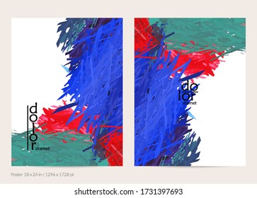 Abstract vector poster template with colorful feather layered shapes. Bright multicolored dimensional background. Brush stroke watercolor digital paint imitation. Rainbow scribble artistic card.