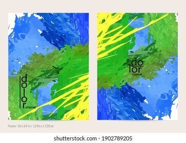 Abstract vector poster template with colorful feather layered shapes. Bright multicolored dimensional background. Brush stroke watercolor digital paint imitation. Rainbow scribble artistic card.