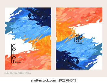 Abstract vector poster template with colorful feather layered shapes. Bright multicolored dimensional background. Brush stroke watercolor digital paint imitation. Rainbow scribble artistic card.