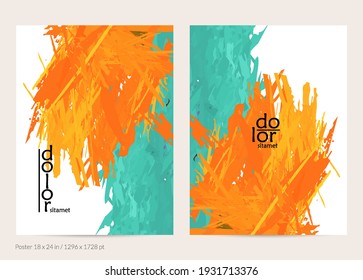 Abstract vector poster template with colorful feather layered shapes. Bright multicolored dimensional background. Brush stroke watercolor digital paint imitation. Rainbow scribble artistic card.