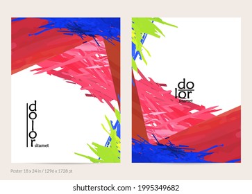 Abstract vector poster template with colorful feather layered shapes. Bright multicolored dimensional background. Brush stroke watercolor digital paint imitation. Rainbow scribble artistic card.