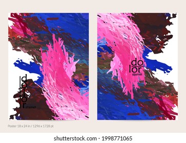 Abstract vector poster template with colorful feather layered shapes. Bright multicolored dimensional background. Brush stroke watercolor digital paint imitation. Rainbow scribble artistic card.