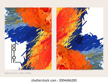 Abstract vector poster template with colorful feather layered shapes. Bright multicolored dimensional background. Brush stroke watercolor digital paint imitation. Rainbow scribble artistic card.