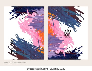 Abstract vector poster template with colorful feather layered shapes. Bright multicolored dimensional background. Brush stroke watercolor digital paint imitation. Rainbow scribble artistic card.