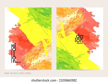 Abstract vector poster template with colorful feather layered shapes. Bright multicolored dimensional background. Brush stroke watercolor digital paint imitation. Rainbow scribble artistic card.