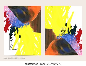 Abstract vector poster template with colorful feather layered shapes. Bright multicolored dimensional background. Brush stroke watercolor digital paint imitation. Rainbow scribble artistic card.