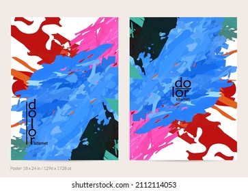 Abstract vector poster template with colorful feather layered shapes. Bright multicolored dimensional background. Brush stroke watercolor digital paint imitation. Rainbow scribble artistic card.