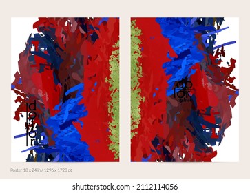 Abstract vector poster template with colorful feather layered shapes. Bright multicolored dimensional background. Brush stroke watercolor digital paint imitation. Rainbow scribble artistic card.