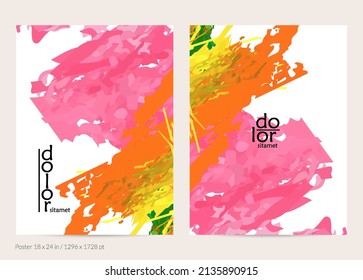 Abstract vector poster template with colorful feather layered shapes. Bright multicolored dimensional background. Brush stroke watercolor digital paint imitation. Rainbow scribble artistic card.