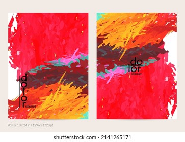 Abstract vector poster template with colorful feather layered shapes. Bright multicolored dimensional background. Brush stroke watercolor digital paint imitation. Rainbow scribble artistic card.