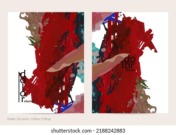 Abstract vector poster template with colorful feather layered shapes. Bright multicolored dimensional background. Brush stroke watercolor digital paint imitation. Rainbow scribble artistic card.