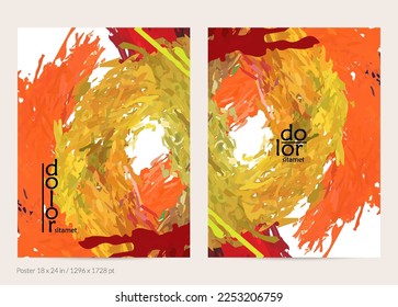 Abstract vector poster template with colorful feather layered shapes. Bright multicolored dimensional background. Brush stroke watercolor digital paint imitation. Rainbow scribble artistic card.