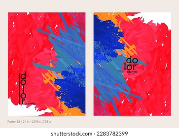 Abstract vector poster template with colorful feather layered shapes. Bright multicolored dimensional background. Brush stroke watercolor digital paint imitation. Rainbow scribble artistic card.