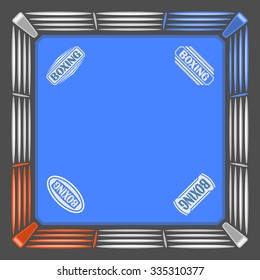 Abstract Vector Poster For Text, Blue Boxing Ring Top View Field With Rope Closeup, Red And Blue Corner, Invitation Ticket For Boxing Event.